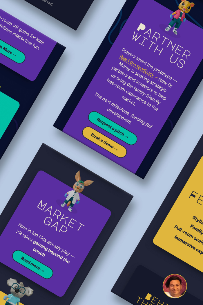 Dr. Matey XR game landing page interface design on a mobile device